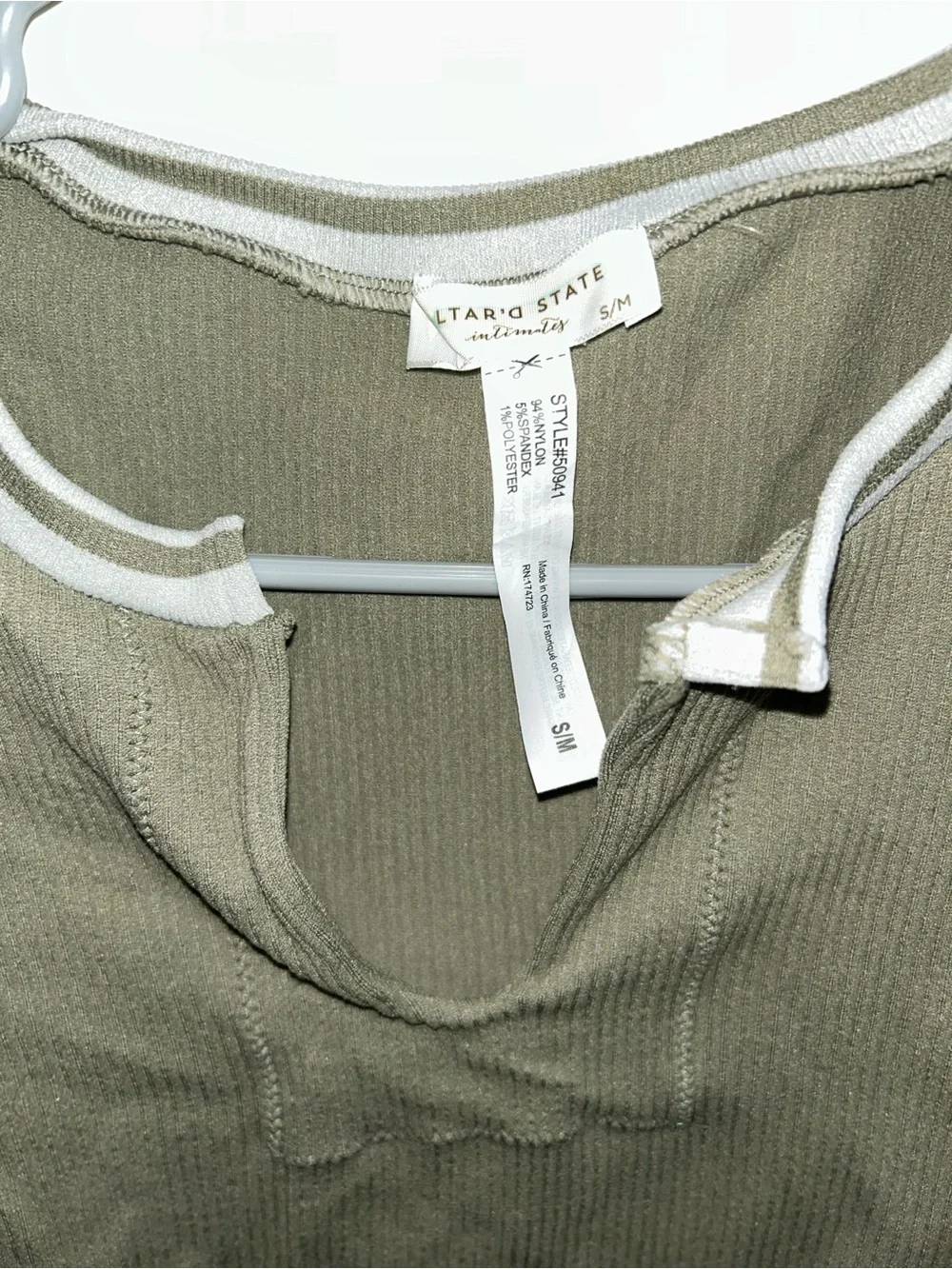Altar'd State Olive Green Ribbed Crop Top with White Trim - Picture 3 of 3